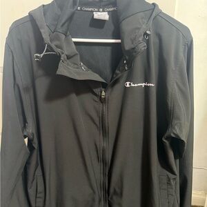 Champion Black Hooded Windbreaker Jacket with Logo